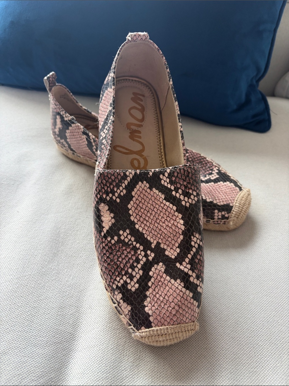 Sam Edelman Pink and Black Snake-Print Espadrille Flats